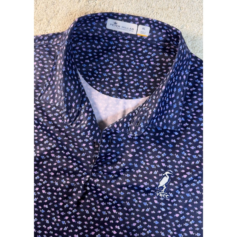 Peter Millar Featherweight Performance Polo Shirt Fish Print Men's Size XL